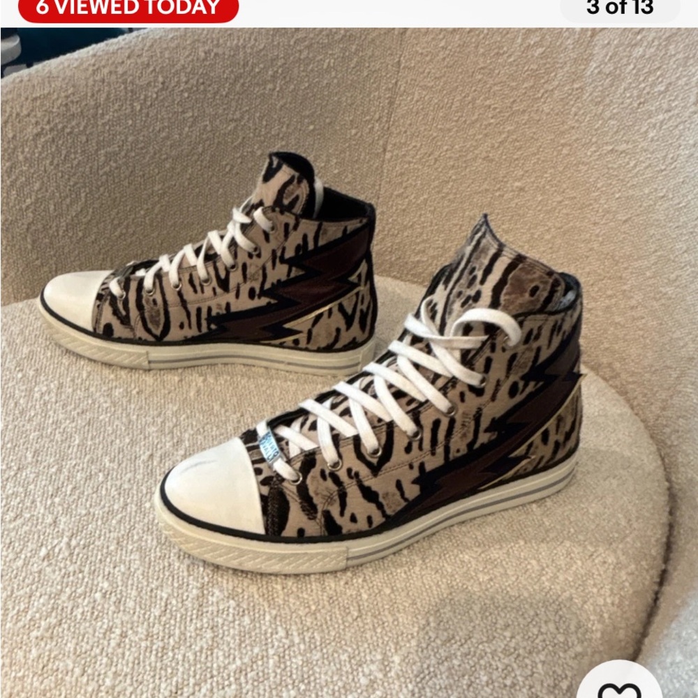 Roberto Cavalli Lightning Bolt Pony Hair High-Top Sneakers Size 41 EUC Run Small - Picture 2 of 12